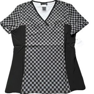 NWT Women’s Medium Cherokee Gray & Black Check Print Scrub Top
